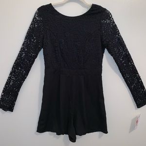 Black Lace Romper with Sleeves